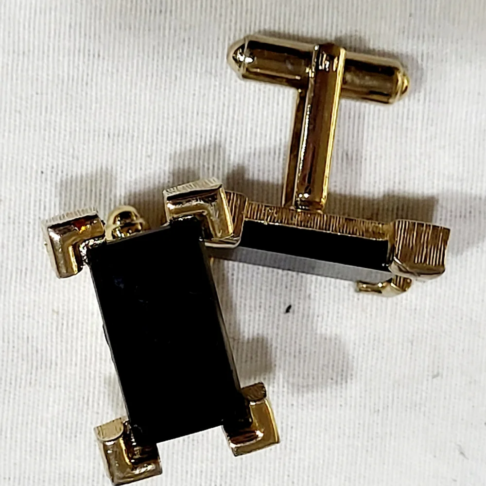 Black Cuff Links with Gold Frame and T-bar Fastening